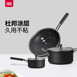 Pans Houhuo Straight Handle Non Stick Frying Pan Soup Pot Milk Household Gas Stove Induction Cooker General