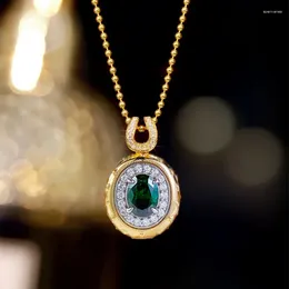 Chains S925 Silver Plated Bohemian Style 6 8mm Emerald Oval Pendant Female Adjustable Unique Versatile And Fashionable