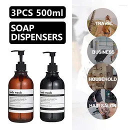 Liquid Soap Dispenser 500ML Plastic Bathroom Empty Refillable Pump Lotion Bottle El Shower Dispensers With 8 Labels Cosmetic Containers Set