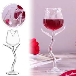 Mugs Rose Shaped Red Wine Glasses Romantic Cocktail Goblet Cup Transparent Juice Champagne For Home Bar Party Decor