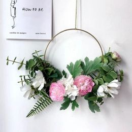 Decorative Flowers Metal Ring Home Decor Bride Hoop Hanging Party Supplies Artificial Garlands Wreath Wedding Ornament Fake Flower