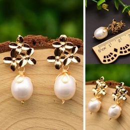 Dangle Earrings Natural Fresh Water Pearl Drop For Mom Mother's Gift Flower Earring Party Shopping Fine Jewelry Handmade Accessories