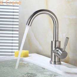 Bathroom Sink Faucets Stainless Steel Brushed Cold Water Mixer Tap Single Handle Hole Kraan 360 Degree Swivel Torneiras