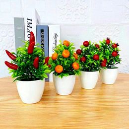 Decorative Flowers Artificial Fruits Bonsai Simulated Plant Potting Pepper Orange Pomegranate Potted Home Decorations Desktop