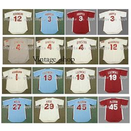 Vin Vintage 1 RICHIE ASHBURN 3 HARPER 4 Dykstra 12 MORANDINI 19 GREG LUZINSKI 27 AARON NOLA 29 JOHN KRUK 45 TUG McGRAW White Blue Red Retro