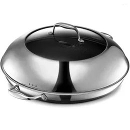 Pans Hybrid Nonstick 14-Inch Frying Pan With Steel Lid Dishwasher And Oven Safe Induction Ready Compatible All Cooktops