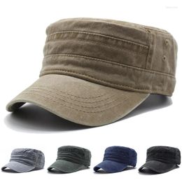 Berets Washed Cotton Flat Top Military Cap Men Cadet Army Outdoor Fisherman Adjustable Hats Women Unisex Sun Hat
