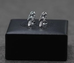 Personalised 925 sterling silver vintage American European Jewellery handmade designer antique silver sword post Centre earrings3566629