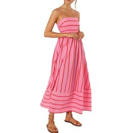 Designer brand Dress for Women's Outwear in Spring and Summer Gallus Backless Stripe Swing Freshness Long Down