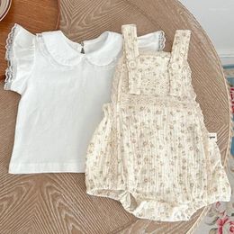 Clothing Sets Born Summer Girl Solid Lace Short Sleeve T-shirts Infant Casual Floral Print Loose Overalls Baby Girls Cotton Gauze Outfits