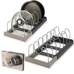 Kitchen Storage Scalable 7 Divider Pot Pan Rack Lid Holder Organiser Draining Stand Cooking Utensils Accessories