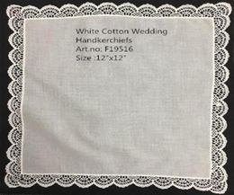 Set of 12 Fashion Wedding Bridal Handkerchief White 100 Cotton Hankies with Embroidered Vintage Lace edges Ladies hanky 12 x245y3093987