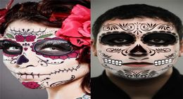 Halloween Decor Face Tattoo Stickers Facial Makeup Sticker Day of The Dead Skull Face Mask Waterproof Masquerade Tattoos XBJK19094831470