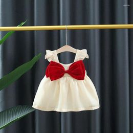 Girl Dresses Girls' Dress Summer Kids Clothes Ins Wind Cloud Yarn Bow Solid Colour Sleeveless A-line 2024 Baby