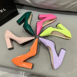 Dress Shoes Women's High Heels Pointy Toe Candy-colored Single Professional Chunky Platform Plus Size 43