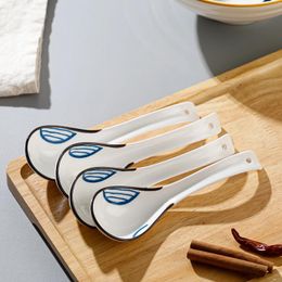 Spoons 4Pcs Ceramic Soup Spoon Set Creative Printed Design Household Kitchen Ceramics Cutlery Japanese Style