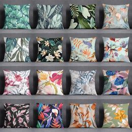 Pillow Colorful Pattern Tropical Flower Series Decorative Bedroom Sofa Car Cover Pillowcase (45cm 45cm)