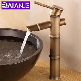 Bathroom Sink Faucets Faucet Antique Brass Basin Waterfall Luxury Tall Bamboo Cold Mixer Water Tap Single Hole 2 Pipe WC Taps