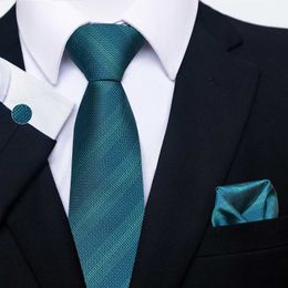 Neck Tie Set Jacquard Fashion Brand 100% Silk Festive Present Tie Pocket Squares Cufflink Set Necktie Plaid Shirt Accessories Sliver Mans