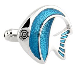 Animal sea fish blue coated with white steel cufflinks for men4941870