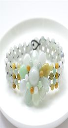 Burma Natural Jade Bead Woven Flower Bracelet Hand Carved Jewelry Gifts Whole3157647