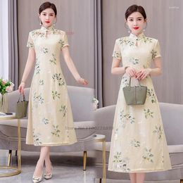 Ethnic Clothing 2024 Traditional Chinese Vintage Dress Improved Qipao National Flower Print Embroidery A-line Cheongsam Banquet Evening
