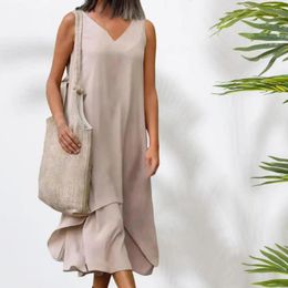 Casual Dresses Women Midi Dress V-neck Long Stylish V Neck For Double-layered Patchwork A-line Design Shopping
