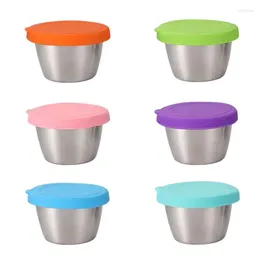 Storage Bottles Salad Dressing Container 6 Pieces Stainless Steel Box For With Lid Leak Proof Condiment Cups Kitchen Gadgets