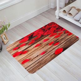 Carpets Red Rose Flower Brown Board Plant Kitchen Doormat Bedroom Bath Floor Carpet House Hold Door Mat Area Rugs Home Decor