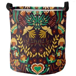 Laundry Bags Colourful Mexico Flower Bird Foldable Basket Large Capacity Hamper Clothes Storage Organiser Kid Toy Bag