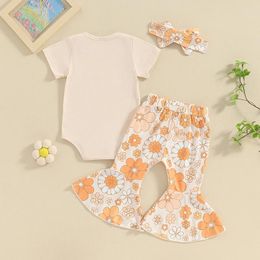 Clothing Sets Born Baby Girl Summer Clothes Aunties Ie Short Sleeve Romper Floral Flared Pants Headband Set 3 6 12 18 Months