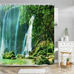 Shower Curtains Forest Waterfall Landscape Curtain Outdoor Garden Poster Tropical Plants LandscapePolyester Bathroom Decor