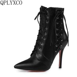 QPLYXCO 2017 New fashion Big size 34-47 ankle boot short Autumn winter Sexy Women Pointed Toe high heels Party shoes 584-2
