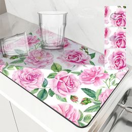 Table Mats Coffee Tablewear Drain Pad Rose Bathroom Square Absorbing Anti-slip Dry Mat Kitchen Placemat Dishes Cup Splash Proof Drainer