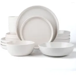 Plates Round Stoare 16pc Double Bowl Dinnerware Set For 4 Dinner And Side Cereal Pasta Bowls - Matte White (466077)
