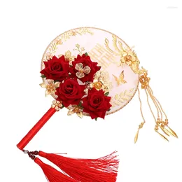 Decorative Figurines Chinese Round Hand Fan With Tassels Double-Sided Classic For Wedding Pography Home DIN889