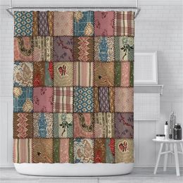 Shower Curtains Patchwork Bathroom Curtain Mesh Floral Pattern Polyester Waterproof Fabric Trim With Hooks Bath