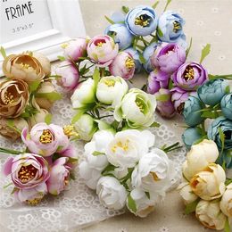 Decorative Flowers 6pcs/lot 4.5cm Silk Roses Tea Bag Stamen Artificial Simulation DIY Wreath Handmade Wedding Gift Box Decoration MG003