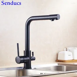 Kitchen Faucets Senducs Black Philtre Faucet Dual Handle Sink Mixer Tap Arrival Cold Brass Purified