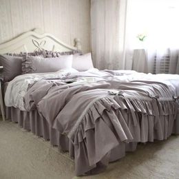 Bedding Sets Top European Embroidery Ruffle Lace Set Princess Satin Drill Duvet Cover Elegant Bedspread Vintage Bedsheet