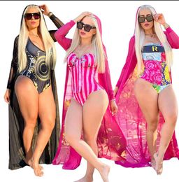 New Fashion Women Bikini Sets Beach Striped Printed Bikini pink Cape two Piece Set Sexy Swimsuit Womens Swimwear