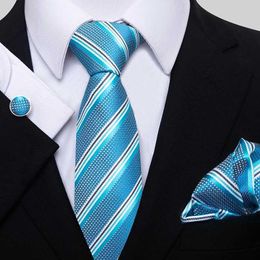 Neck Tie Set Jacquard Fashion Brand Silk Festive Gift Tie Handkerchief Cufflink Set Office Necktie For Men Sliver Mans Shirt Accessories