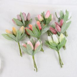 Decorative Flowers 6PCS Tulips Artificial Real Touch Silk Bouquet Wedding Decoration Home Decor Wreath DIY Gift Fake Plants