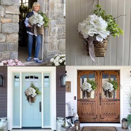 Decorative Flowers Hydrangea Door Hanger Basket Wreath Spring Decoration Simulation White Fresh Poodle Large Fall Wreaths