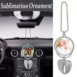 Favor For Sublimation Party Accessories Blanks Angel Wing Necklaces Pendants Car Pendant Rearview Mirror Hanging Charm Ornaments Sea Shipping Jn10