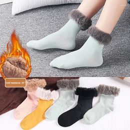 Women Socks Harajuku Faux Fur Furry Winter Warm Thicken Cotton Boot Sock Home Fluffy Floor Sleep Y2K Solid Colour Breathable