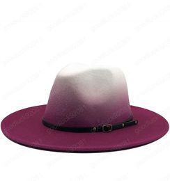 New Women Men Wool Vintage Trilby Felt Fedora Hat With Wide Brim Gentleman Elegant Gradient Royal blue For Lady Winter Jazz Caps8600443