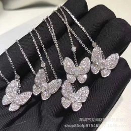 Designer Necklace Vanca Luxury Gold Chain Four Leaf Grass Full Diamond Butterfly Necklace Female Silver Thick Gold Color Preserving Luxury Diamond Inlaid