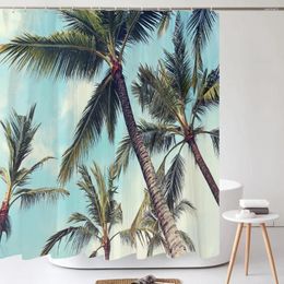 Shower Curtains Seaside Palm Tree Landscape Printed Curtain Ocean Sunny Beach Waterproof Fabric Bathroom Decor With Hooks