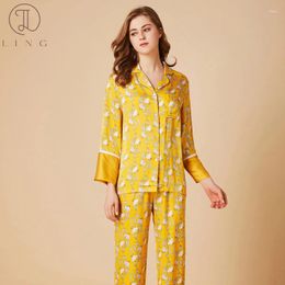 Home Clothing Ling Long Sleeve Pants Women's Pyjamas Sets 2 Pcs Sleepwear Clothes Nightwear Pyjamas For Women Viscose Comfy